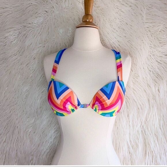 🚨4/$25 Aerie chevron rainbow pride swim bikini push up top 32B - Picture 1 of 2